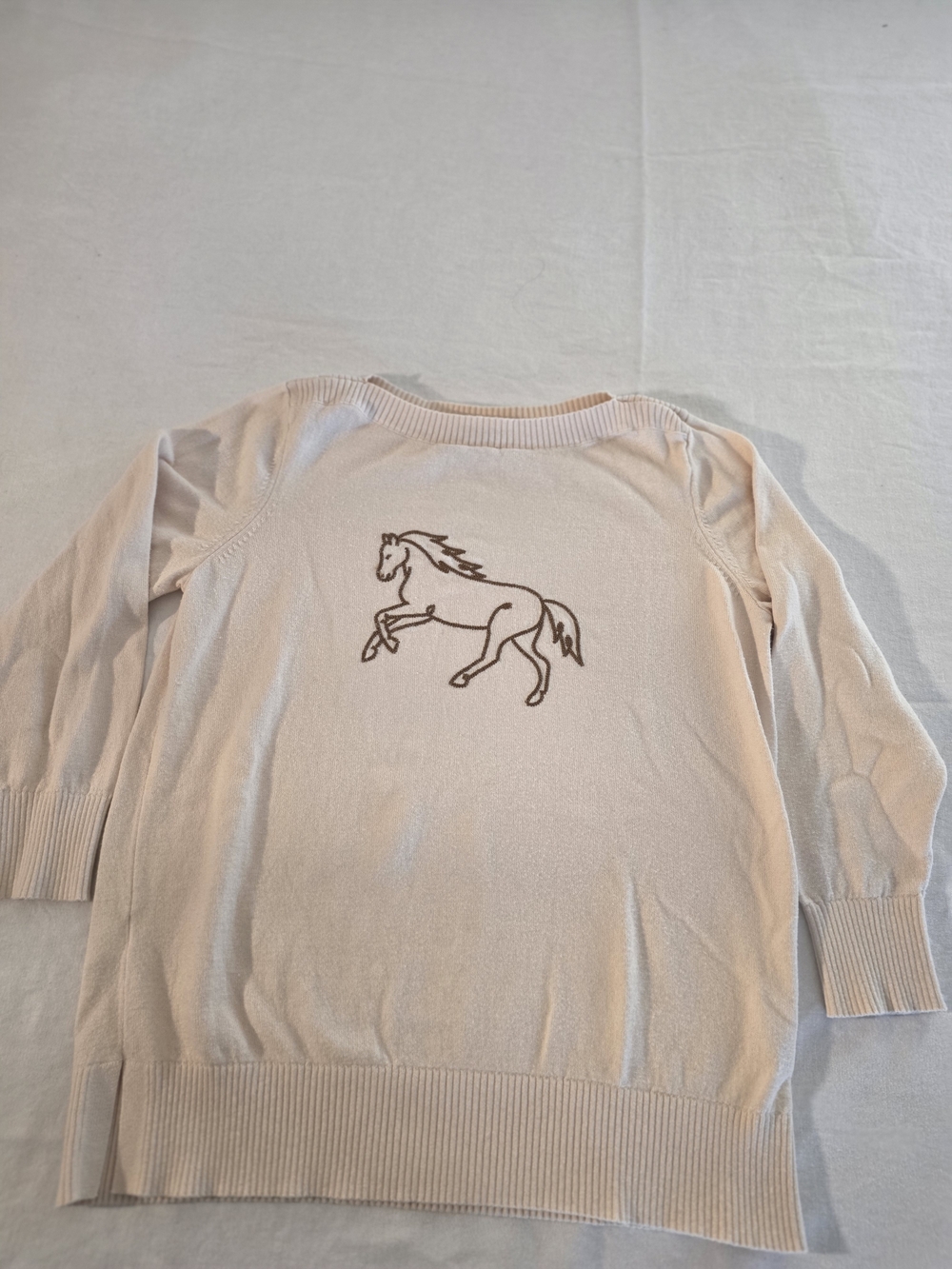 LOFT Beige Crewneck Sweater with Horse Motif. Size Medium